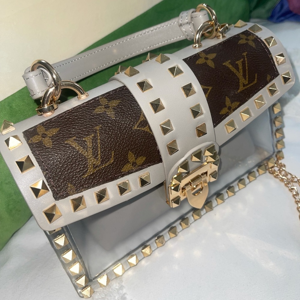 Louis Up cycled, Beige Gray and clear w/removal pouch